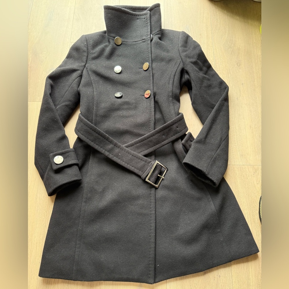 Babaton Black Trench Coat with Belt and Wide Lapel